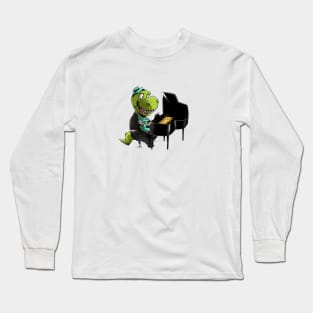 Dinosaur Music Playing Piano Long Sleeve T-Shirt